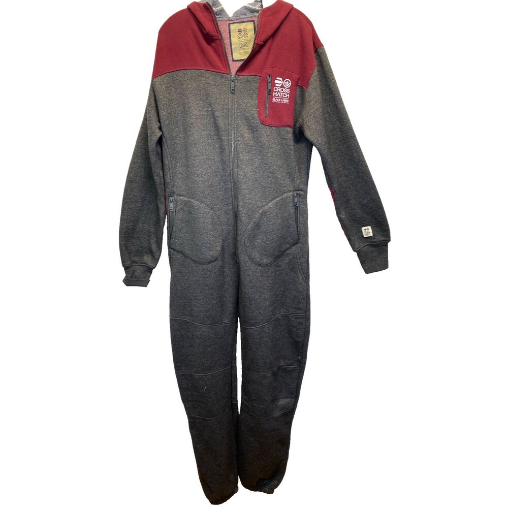 Crosshatch Black Label Fleece Hooded One Piece Jumpsuit Mens M Union Suit Lounge